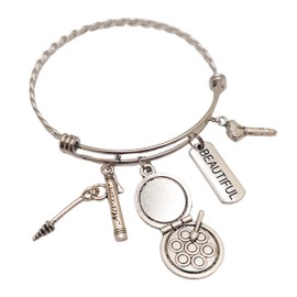 Beautician Charm Bracelet Mascara Makeup Brush Beautiful Braided Stainless Steel Expandable Bangle