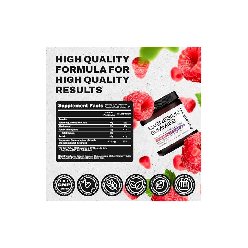 Gomitas de Magnesio 410mg de Complemento Elemental de Glicinato de