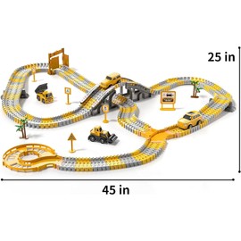 TEMI 236 PCS Construction Toys Race Tracks for 3 4 5 6 Year Old Boys, Flexible Track Playset and 6 PCS Construction Car for Kids Toys, Birthday Gift for Age 3-9 Boys Toddler Girls