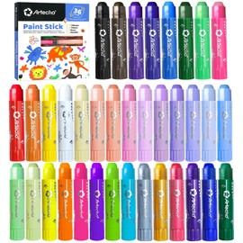 Artecho Paint Sticks, 36 Colors Including 12 Classic Colors, 12 Pastel Colors, 6 Neon Colors and 6 Metallic Colors, Washable Tempera Paint Sticks for Kids