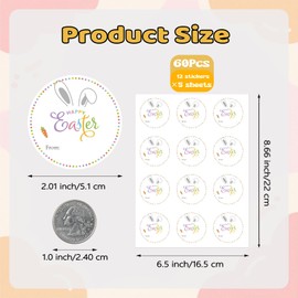 SerpizePaty 60Pcs Happy Easter Stickers, 2" Easter Bunny Stickers