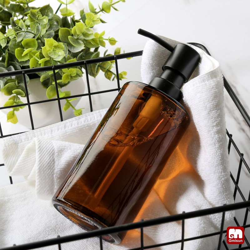 GMISUN Amber Glass Soap Dispenser, Hand Soap Dispenser for Bathroom,
