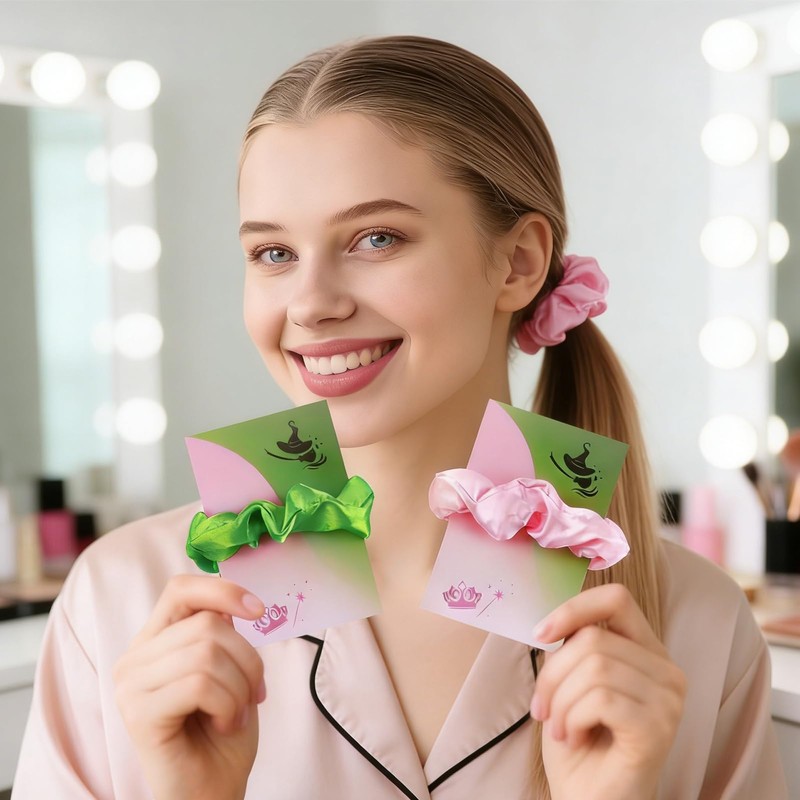 24Pcs Wicked Party Favors Pink Green Hair Scrunchies Set Halloween