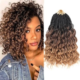 pojui 12 Inch Ocean Wave Crochet Hair 8 Packs - Synthetic Pre-Looped Deep Wavy Curly Braiding Hair for Black Women, Boho Style Hair Extensions (12inch,1B/30/27-8 Packs)