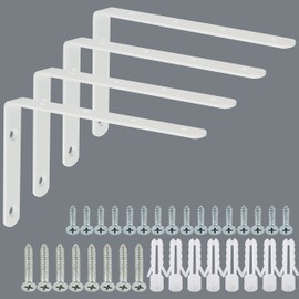 Alise Floating Shelf Brackets,White Bracket for Shelves Heavy Duty L Bracket Corner Brace,Stainless Steel Joint Angle Brace for Wooden Board Hanging Support,6x4 Inch(Pack of 4)