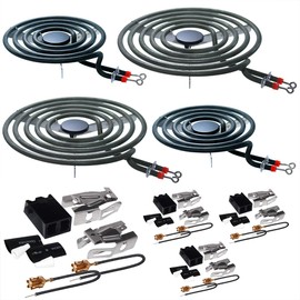 Ansoon MP22YA Electric Range Burner Coil Element Unit Set (2 pcs MP15YA 6" and 2 pcs MP21YA 8") with 4 Pack 330031 Surface Element Receptacle Kit Replacement Compatible for Whirlpool Ranges/Stoves