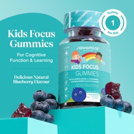 Kids Focus Gummies – Nootropic High Strength Brain Supplement for Children – 9 Focus, Energy, Positive Mood Vitamins– Lions Mane, Ginseng, B12, Iodine – Vegan - by Novomins