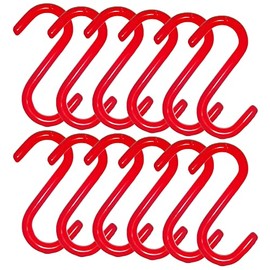 Wideskall 12 Pieces 3" inch Red Vinyl Coated S Shaped Hooks for Hanging Kitchen Rack