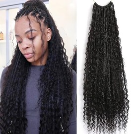 Crochet Boho Box Braids with Human Hair Curls Crochet Braids for Women Pre Looped Human Hair Boho Knotless Braids Human Hair Crochet Curly Bohemian Crochet Braids Human Hair 30 Inch 2 Pack 80 Strands
