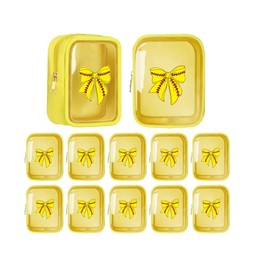 JarThenaAMCS 12Pcs Softball Bow Clear Makeup Bags Yellow Red Plastic Cosmetic Bags Waterproof Toiletry Travel Pouch for Sport Team Party Favor Supplies