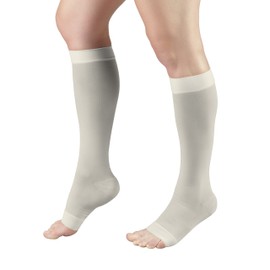 Truform Sheer Compression Stockings, 15-20 mmHg, Women's Knee High Length, Open Toe, 20 Denier, Ivory, Large