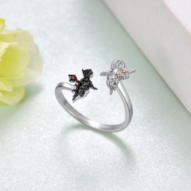 qielizhu Angels and Demons Ring 925 Sterling Silver Angel and Devil Rings Angel Gifts Jewelry for Women Men
