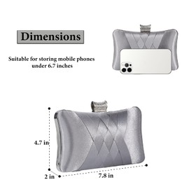 DA BODAN Fashion Womens Jane Satin Diamante Clutch Rhinestone Evening Bridal Prom Party Handbag Crossbody Purse Chain Bag (Silver)