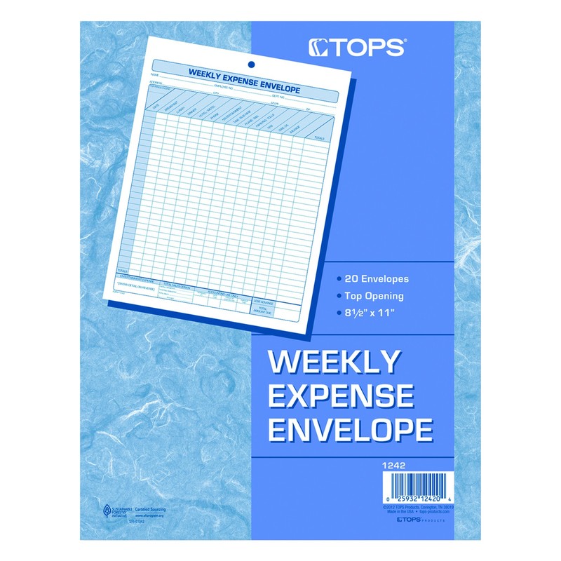 TOPS Sobres de gastos semanales, 8-1/2 x 11, 20 sobres