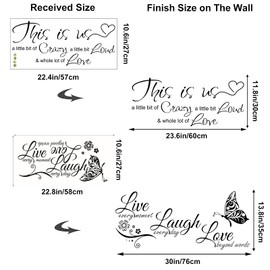2 Pack Live Love Laugh Wall Stickers with This Is Us Crazy Loud Love Wall Decal, Vinyl Inspirational Family Quote Lettering Wall Decals Art for Bedroom Living Room Home Decorations, 27x58cm,Black