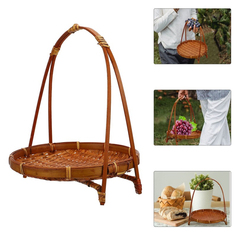 Cabilock Bamboo Easter Basket with Handles Woven Basket for Fruit