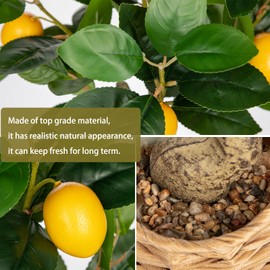 Oairse Artificial Potted Plants 17.3 inches Small Fake Lemon Tree Artificial Lemons Citrus Tree with Woven Pot Faux Plants Indoor Lemon Decorations for Home,Office, Living Room Table, Desk