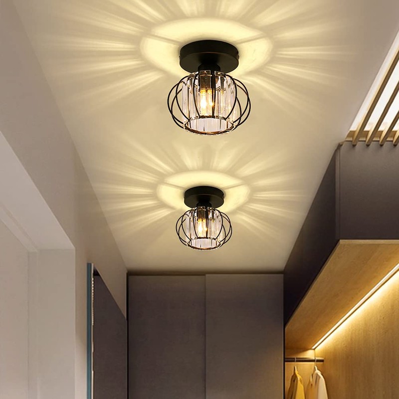 FRIXCHUR Black Mini Crystal Chandelier Ceiling Light Modern Semi Flush