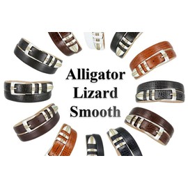 Milan Italian Calfskin Genuine Leather Designer Golf Dress Belt 1-1/8"(30mm) Wide (Alligator Black, 38)