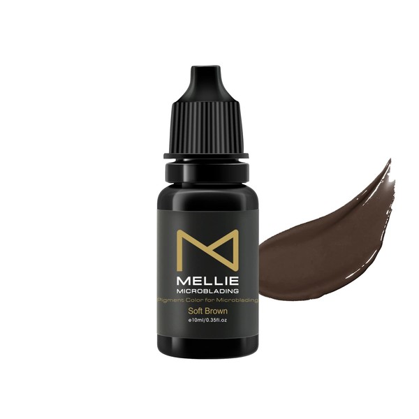 Mellie Microblading Pigment – 10 ml/.35fl.oz | Medical Grade | No Mixing | Long Lasting for Professionals Permanent Make Up Supplies (Soft Brown)
