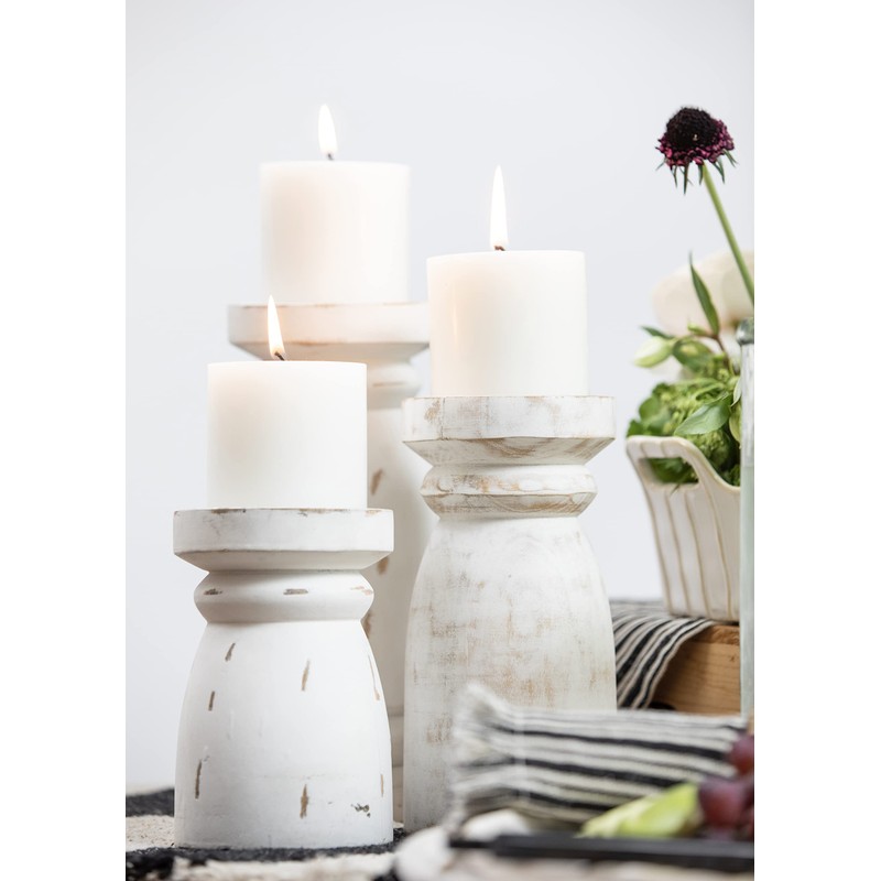 Mud Pie White Washed Candlestick, Medium, 8" x 3.5"Dia