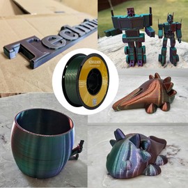 Kingroon Silk PLA Triple Color,3D Printer Filament,Pla Filament 1.75mm,Multicolor Filament 1KG,Dimensional Accuracy +/- 0.03mm,for Most FDM 3D Printer,Green Purple Copper