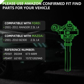 Set of 1 Ignition Coils Pack FD501 DG544 1S7Z12029AD with 4 Iridium Spark Plugs and Spark plug Wire Set Compatible with Ford Ranger 2001-2011 Mazda B2300 2001-2010 2.3L L4