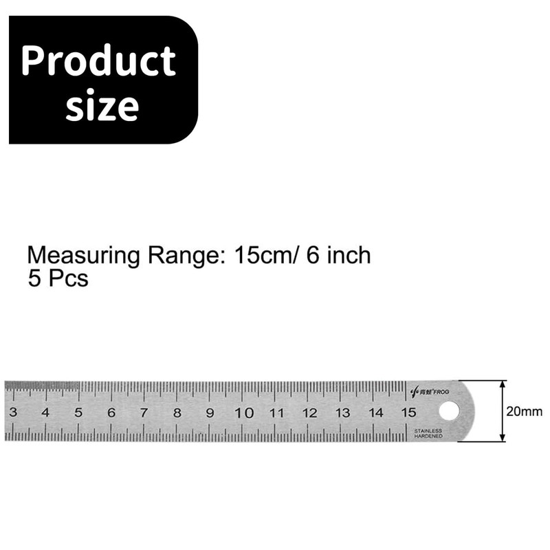 5pcs Stainless Steel Ruler - 15cm Straight Edge Metal Measuring