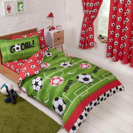 Price Right Home Football Red and Green Bedroom Range - Kids, Teens, Sports Theme - Duvet Cover Set, Fitted Sheet Set & Curtains Available (Junior Duvet Cover Set)