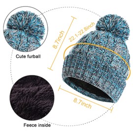 Yutdeng Hat and Scarf Gloves Set for Women Knitted Pompom Hat Tassel Long Scarf and Touchscreen Gloves Set Ladies 3 in 1 Cold Weather Warm Set,Blue