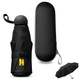 Sykrawki Travel Umbrella, 8 Ribs Pocket Umbrella with Capsule Case, Small UV Umbrella, Portable Pocket Umbrella for Men and Women, black