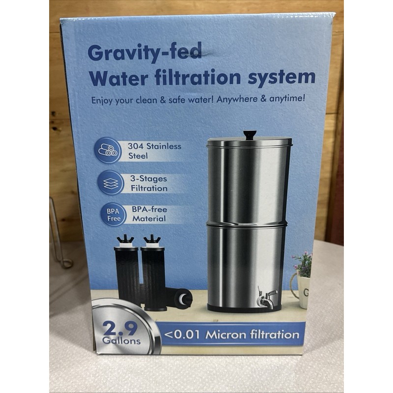 Purewell Gravity Fed Water Filtration System 2.9 Gallons 3-Stage 304