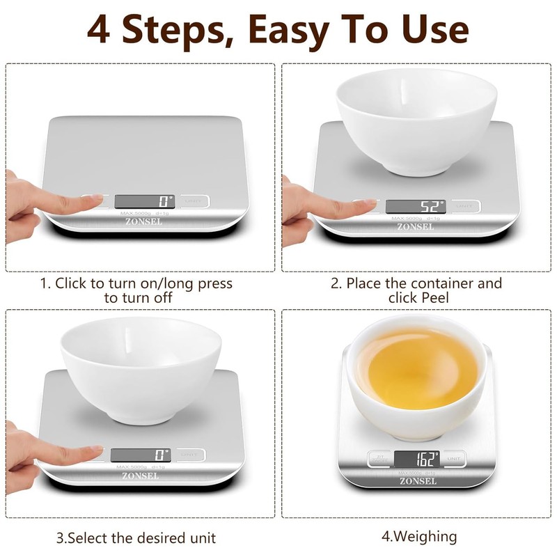 ZONSEL 1 Pack Food Kitchen Scale, LCD Display Digital Grams