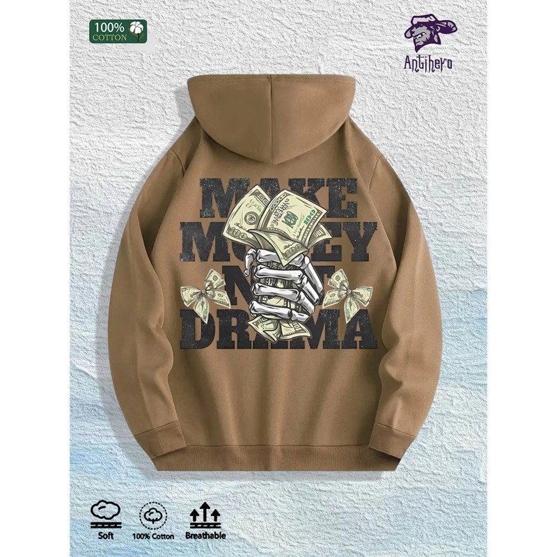 MAKE MONEY NOT DRAMA Graphic Hoodie 100% Cotton US Warehouse