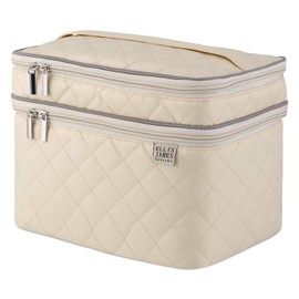 Ellis James Designs Large Travel Makeup Bag for Women - Cream Make Up Bag for Women - Travel Cosmetic Bag - Makeup Case Gifts for Women, Makeup Organizer Bag, Travel Toiletry Bag for Women