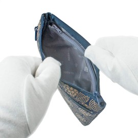 Indenya Inden No. 6 Pouch, Deer Leather, Navy Blue Base x White Lacquer, Hydrangea Pattern 4407-14-174, Navy, White