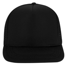OTTO Cap Youth 5 Panel High Crown Mesh Back Trucker Hat Polyester Foam Front Black