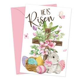 Whaline 24 Pack Easter Greeting Cards with Envelopes Sticker Bunny Floral Cross Egg Blank Note Card Pink He Is Risen Cards for Spring Baby Shower Birthday Party Favor Supplies