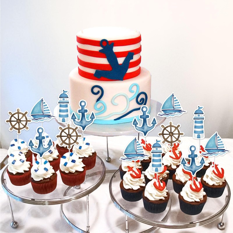 Kreatwow Nautical Cupcake Toppers - 24 Pieces in 4 Different