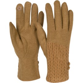 styleBREAKER 09010041 Women's Touchscreen Gloves Plain with Cable Knit and Buttons Warm Finger Gloves Winter, brown