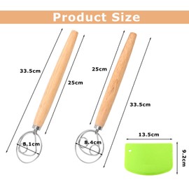Srvauyea 2 Stücke Dänischer Teigbesen, Brotteigmischer, 13 Zoll Dänische Teig Schneebesen， Brotteig Schneebesen Mixer, Dänischer Schneebesen mit Mehlschaber für Küche, Brot, Teig, Kuchen, Gebäck