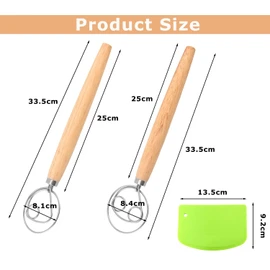 Srvauyea 2 Stücke Dänischer Teigbesen, Brotteigmischer, 13 Zoll Dänische Teig Schneebesen， Brotteig Schneebesen Mixer, Dänischer Schneebesen mit Mehlschaber für Küche, Brot, Teig, Kuchen, Gebäck
