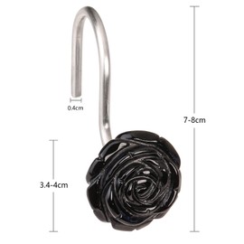rockcloud 4PCS Rose Shaped Black Obsidian Stones Shower Curtain Hooks, Handmade Rose Flower Stainless Steel Shower Hooks for Bathroom Shower Rod Home Office Decor, Black