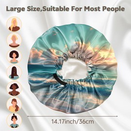 Cabreche 2 PCS Bonnets for Women Girls Satin Hair Bonnet Double Layer Silk Adjustable Elastic Sleep Cap Cute Aesthetic-Sea Turtle Beach