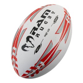 Ram Rugby Ball Rugby Squad Trainer | Training Rugby Ball | Sizes 3-5 | Red | Hand-stitched 3-Ply Construction & 3D Grip For Ultimate Passing And Catching Control