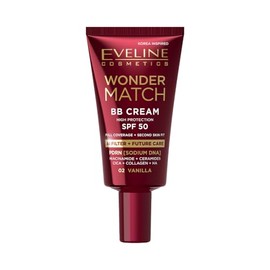 Eveline Cosmetics Wonder Match BB Cream SPF 50, crema giorno colorata per lucentezza satinata e idratazione, copertura costruibile con acido ialuronico, niacinamide e CICA