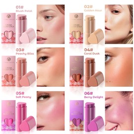 Cream Blush for Cheeks Makeup Stick - Long Lasting Waterproof Lightweight Blusher Stick, 3 in 1 Moisturize and Blendable Blushers for Women Girls Cheeks Makeup (03#)