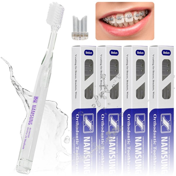 DUJINDENT Orthodontic Toothbrush for Braces [4 Packs][Made in Korea] V