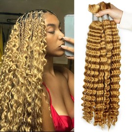 #27 Honey Blonde Bulk Human Hair For Braiding 2 Bundles 100g 16Inch Deep Wave Human Hair Bundles No Weft Bundles For Women Hair Extensions