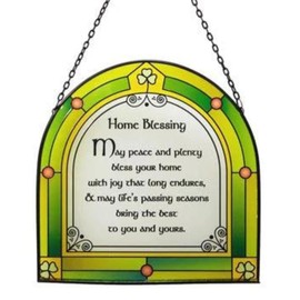 Royal Tara Shamrock Home Blessing Stained Glass Window Hang Suncatcher Irish Handcrafted House Decor Housewarming 6.3"